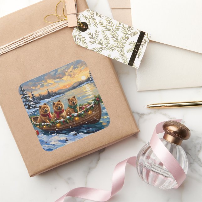 Chow Chow Weihnachtsboot Urlaub Quadratischer Aufkleber (Schenken)