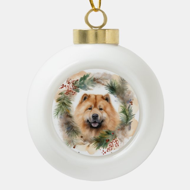 Chow Chow Weihnachtsmann Weihnachtsfest-Jungtier Keramik Kugel-Ornament (Vorderseite)