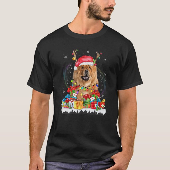 Chow Chow Weihnachtsmannmütze Rentier Weihnachtsli T-Shirt (Vorderseite)