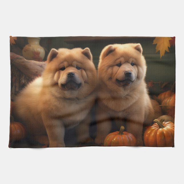 Chow Chow Welpe Herbst Delight Pumpen Geschirrtuch (Horizontal)