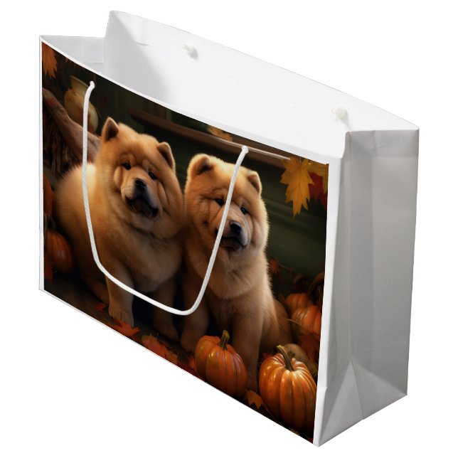 Chow Chow Welpe Herbst Delight Pumpen Große Geschenktüte (Vorderseite Schrägansicht)