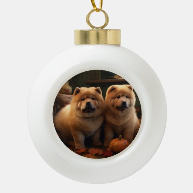 Chow Chow Welpe Herbst Delight Pumpen Keramik Kugel-Ornament (Vorderseite)