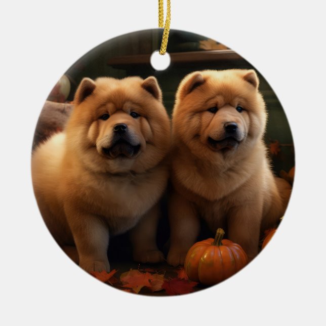 Chow Chow Welpe Herbst Delight Pumpen Keramik Ornament (Vorne)