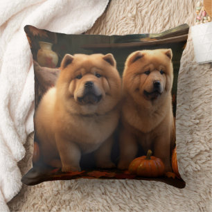 Chow-Chow-Welpe Herbstfreude Kürbis Kissen