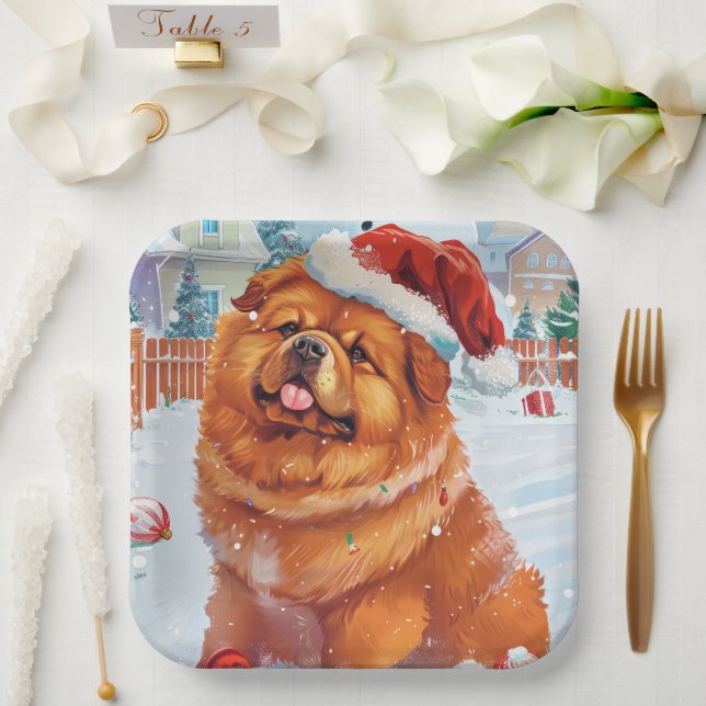 Chow Chow Winter Wonderland Weihnachtsfreude Pappteller (Hochzeit)