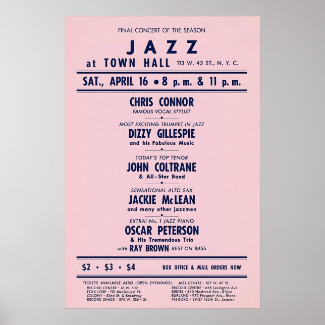 Chris Connor - Dizzy Gillespie - John Coltrane Poster (Vorne)