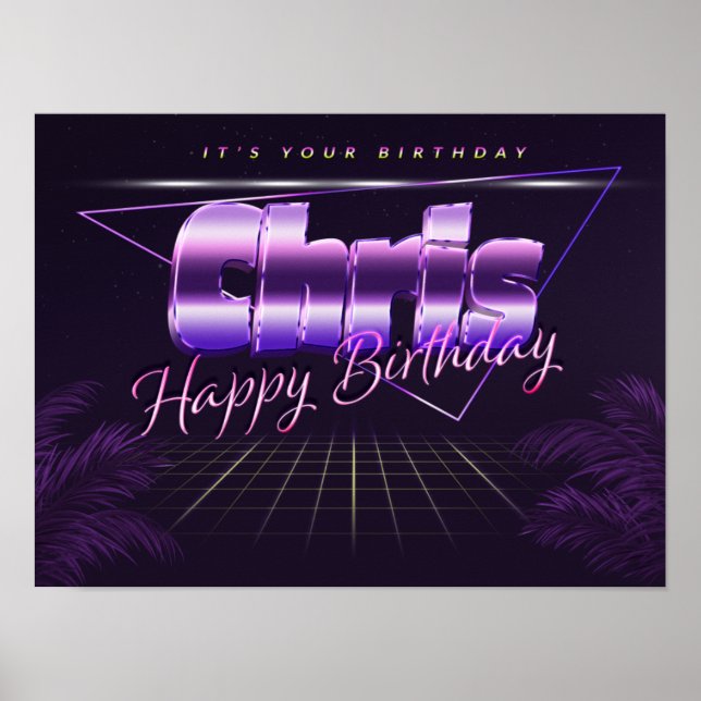 Chris Name Vorname lila retro Poster Geburtstag (Vorne)