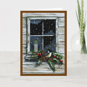 Chrismtas Candle in Old Barn Window: Kunstwerke Feiertagskarte