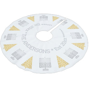 Chrismukka Silver Menorahs Gold Treppen Urlaub Polyester Weihnachtsbaumdecke