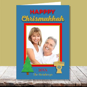 Chrismukkah Foto Tree und Menorah Gruß Feiertagskarte