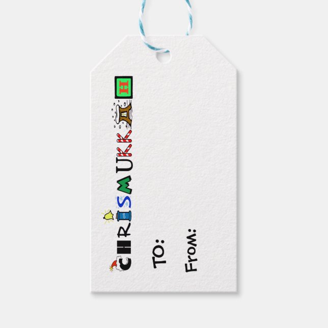 Chrismukkah Graphic Text Gift Tags Geschenkanhänger (Vorderseite)