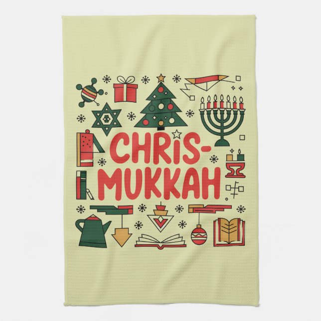 Chrismukkah Hanukkah Weihnachten Jüdisches Religiö Geschirrtuch (Vertikal)