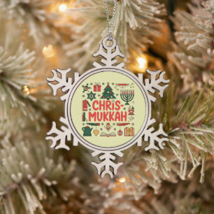 Chrismukkah Hanukkah Weihnachten Jüdisches Religiö Schneeflocken Zinn-Ornament