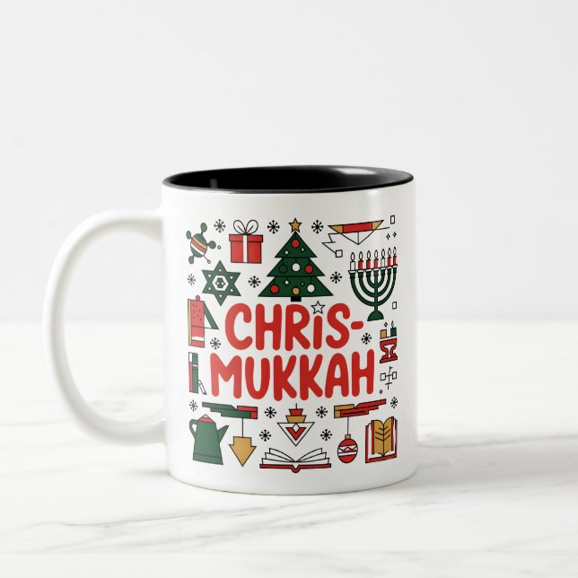 Chrismukkah Hanukkah Weihnachten Jüdisches Religiö Zweifarbige Tasse (Links)