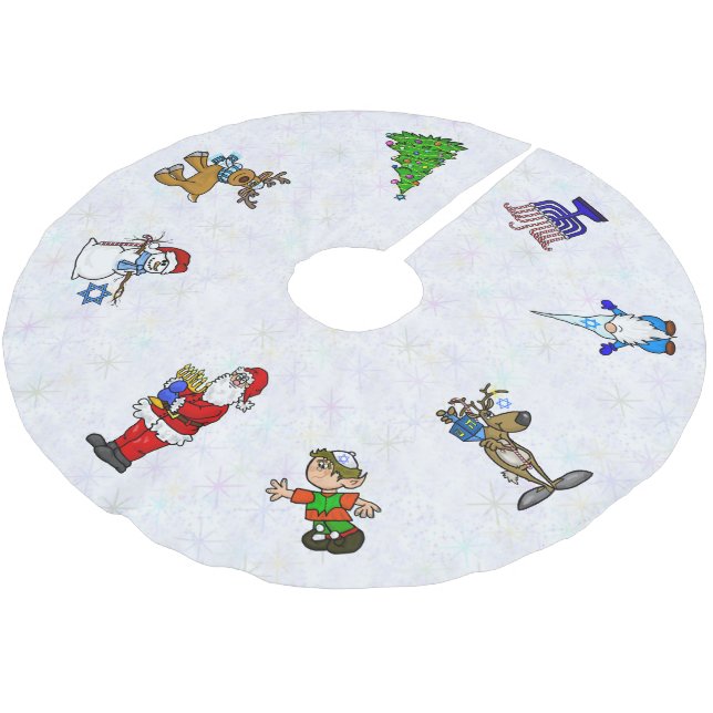 Chrismukkah Tree Skirt Polyester Weihnachtsbaumdecke (Schrägansicht)