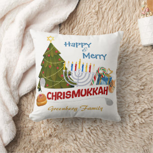 Chrismukkah-Weihnachtsbaum, Menora, Dreidel im gem Kissen