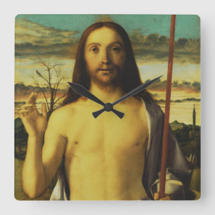 Christ Blessing von Giovanni Bellini Quadratische Wanduhr