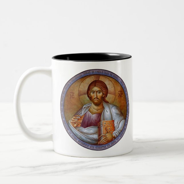 Christ Blessing Zweifarbige Tasse (Links)