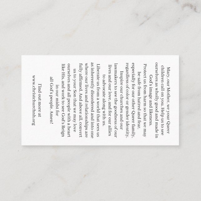 Christ Church Rainbow Madonna Card Visitenkarte (Rückseite)