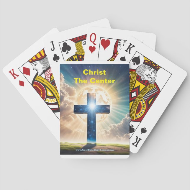 Christ der Mittelpunkt, der Karten spielt Spielkarten (Rückseite)