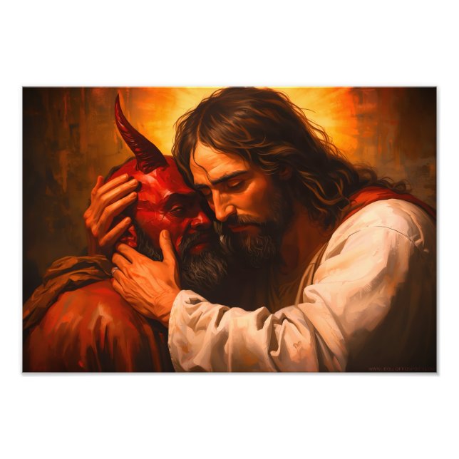 Christ Embracing Lucifer Poster Print (Vorne)
