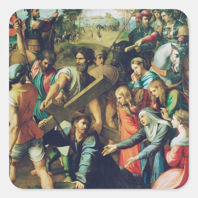 Christ Falling on the way to Calvary Quadratischer Aufkleber (Vorderseite)