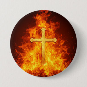 Christ Feuer Flammendes Kreuz Abzeichen Groß Button
