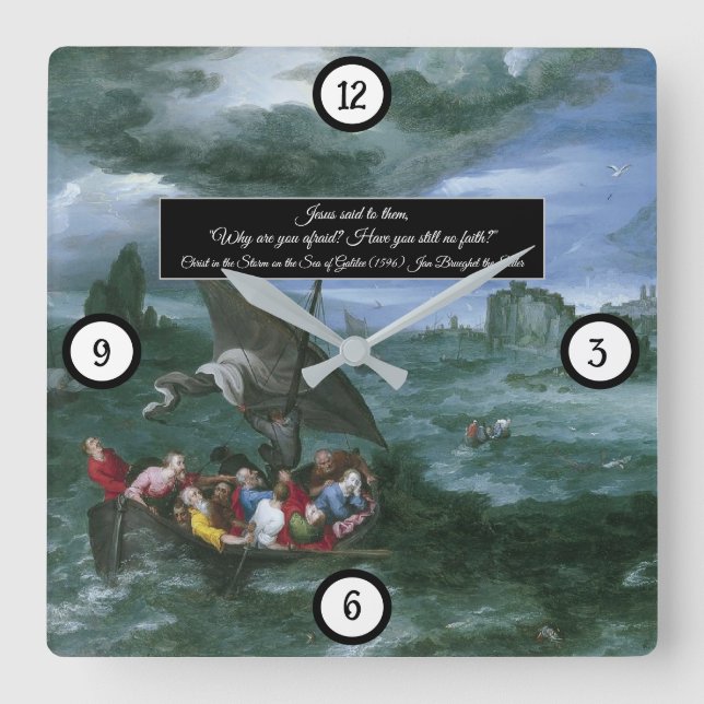 Christ im Sturm Quadratische Wanduhr (Vorderseite)