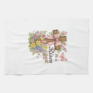 Christ ist auferstanden - Florales Kreuz religiös  Geschirrtuch