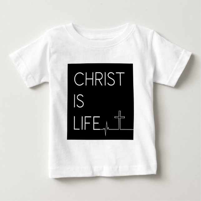 Christ ist Life Heartbeat Line und Cross Baby T-shirt (Vorderseite)