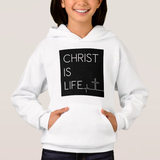 Christ ist Life Heartbeat Line und Cross Girl's Hoodie (Vorderseite)