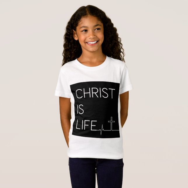 Christ ist Life Heartbeat Line und Cross Girl's T-Shirt (Vorne ganz)