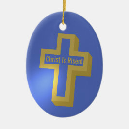 Christ ist Risen Gold Lit Christlichen Cross Oaste Keramik Ornament