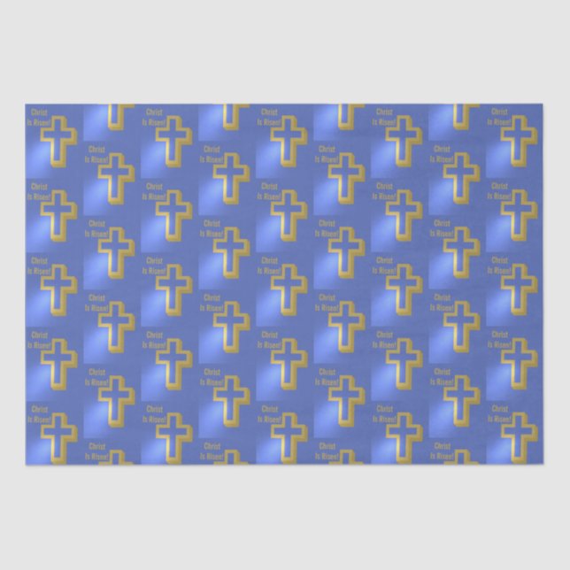 Christ ist Risen Holiday Pattern Golden Cross Blue Seidenpapier (Vorderseite)