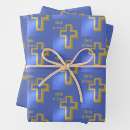 Christ ist Risen Pattern Gold Cross Blue Urlaub Geschenkpapier Set