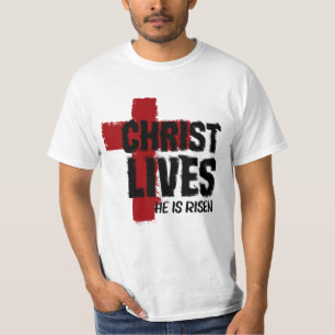 CHRIST LEBEN Er ist Christlicher Cross Oster. T-Shirt