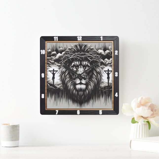 Christ Lion Calvary Religious Quadratische Wanduhr (Zuhause)