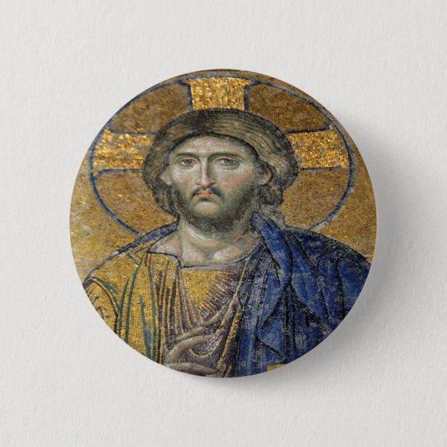 Christ Pantocrator Mosaic Iconic Religious Roman A Button (Vorderseite)