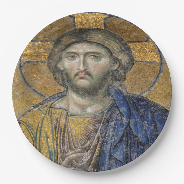 Christ Pantocrator Mosaic Iconic Religious Roman A Pappteller (Vorderseite)