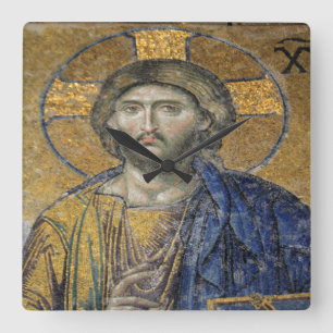 Christ Pantocrator Mosaic Iconic Religious Roman A Quadratische Wanduhr