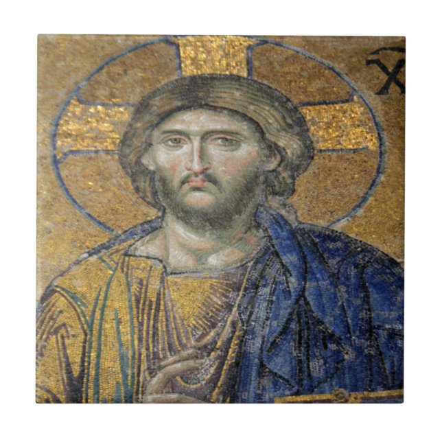 Christ Pantocrator Mosiac Iconic Religious Roman A Fliese (Vorderseite)
