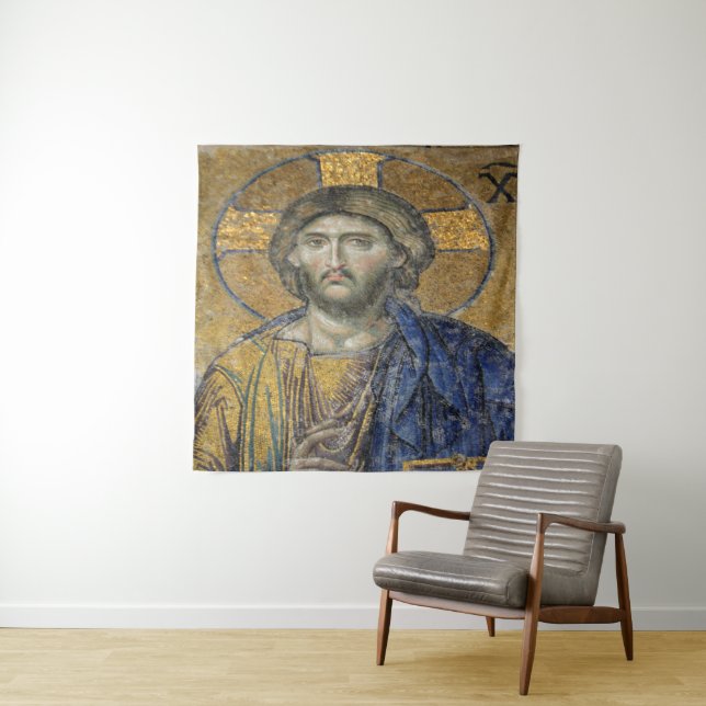 Christ Pantocrator Mosiac Iconic Religious Roman A Wandteppich (Beispiel)