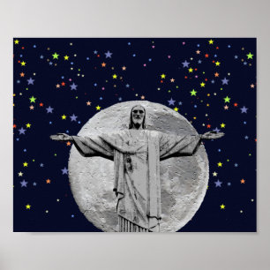 Christ the Redeemer, moon and stars Poster