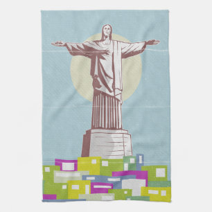 Christ the Redeemer Travel Poster Favela Geschirrtuch