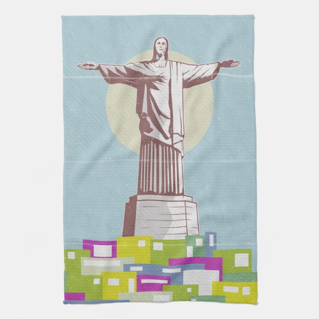 Christ the Redeemer Travel Poster Favela Geschirrtuch (Vertikal)
