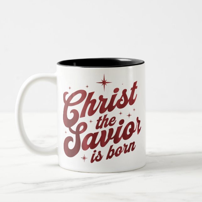 Christ The Savior Is Born Christian Christmas  Zweifarbige Tasse (Links)