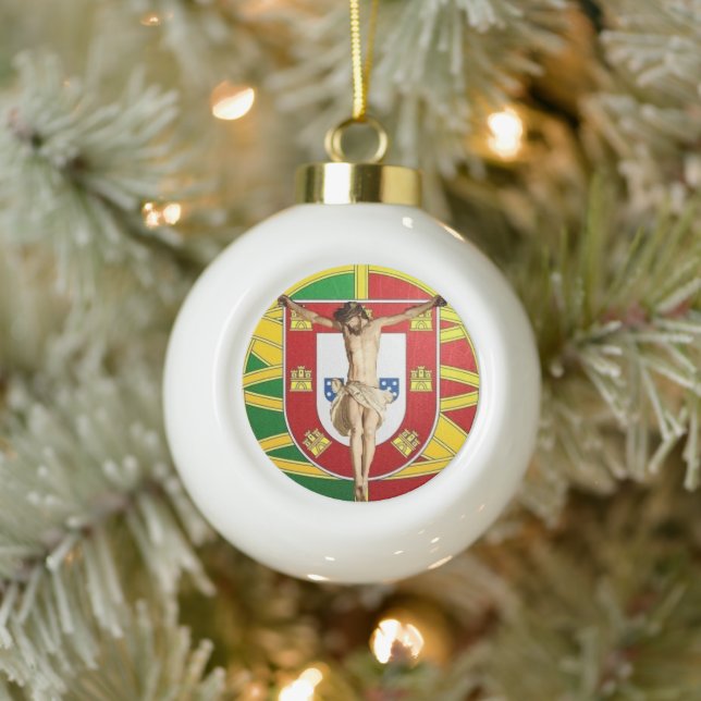 Christ über portugiesische Flagge Keramik Kugel-Ornament (Baum)