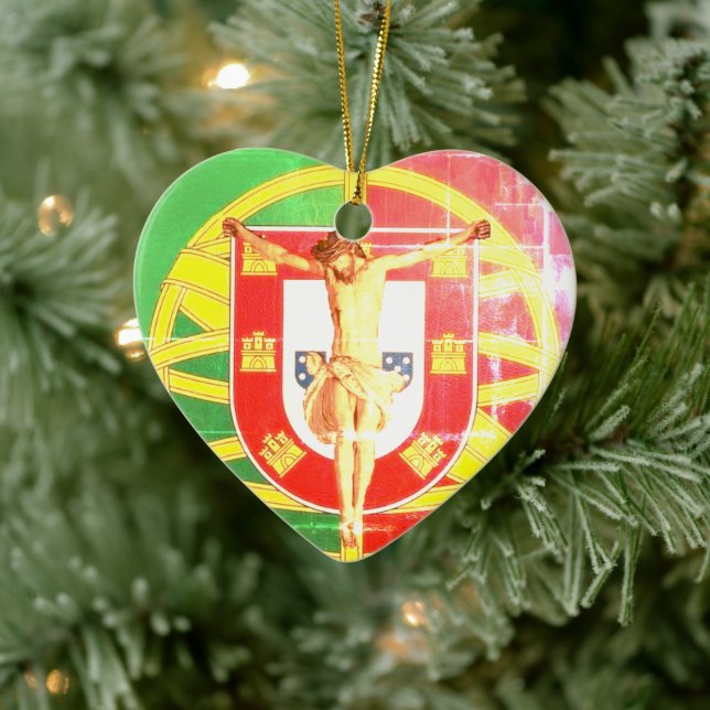 Christ über portugiesische Flagge Keramik Ornament (Baum)