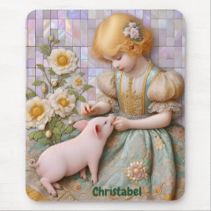 CHRISTABEL ~ Pastell Mädchen Piglet ~ Mousepad