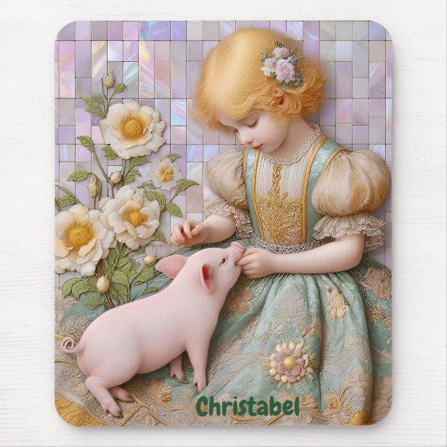 CHRISTABEL ~ Pastell Mädchen Piglet ~ Mousepad (Vorne)